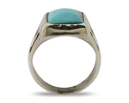 Navajo Ring 925 Silver Kingman Turquoise Artist Signed Sunburst C.80's