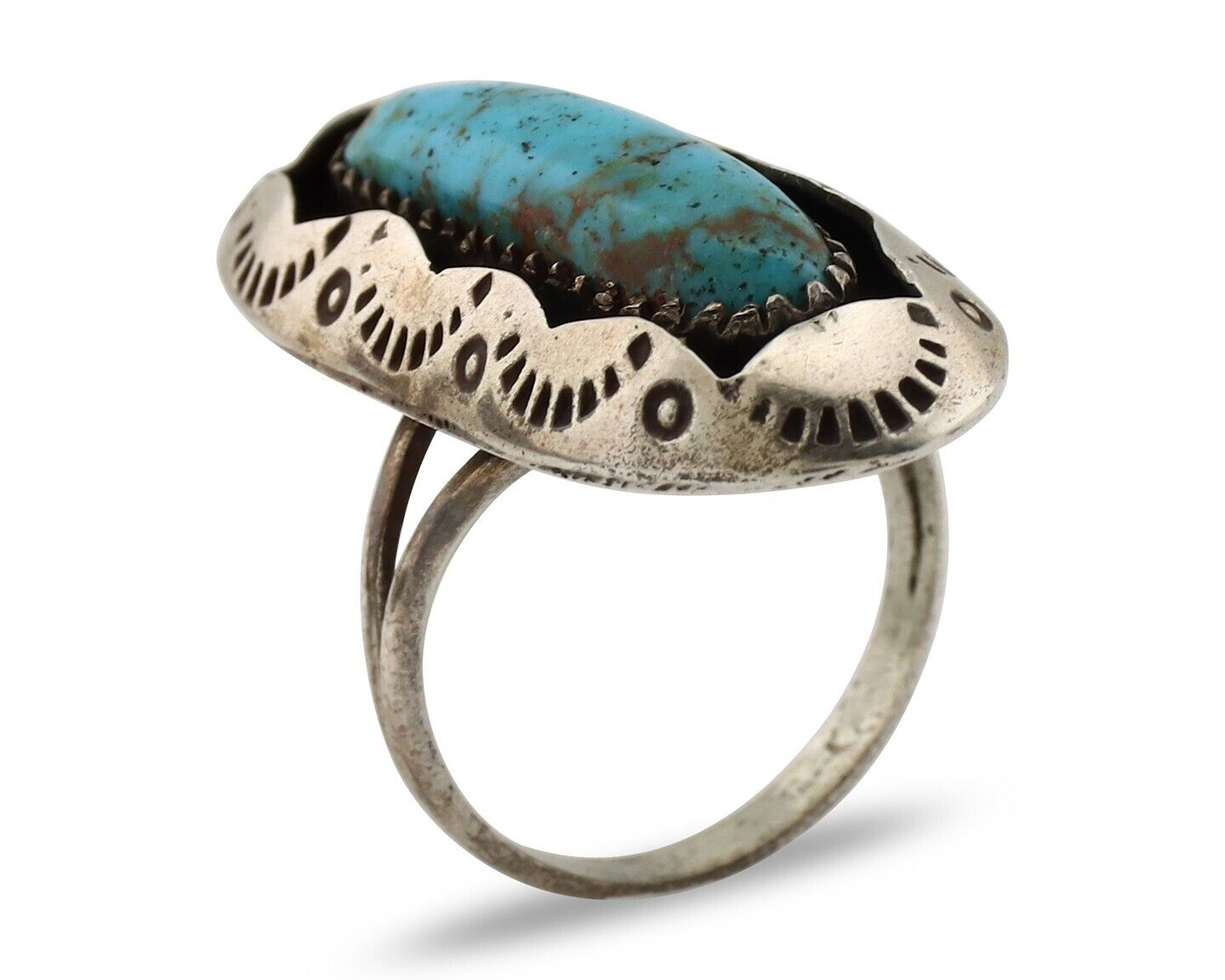 Navajo Ring 925 Silver Natural Kingman Turquoise Native American Artist C.80's