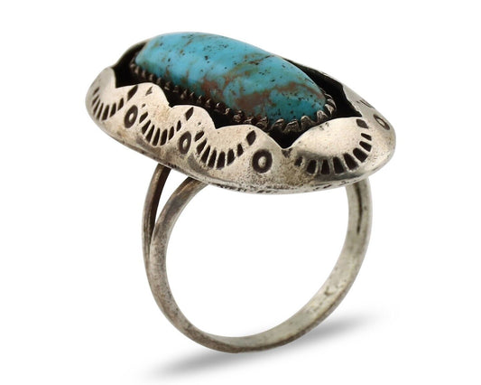 Navajo Ring 925 Silver Natural Kingman Turquoise Native American Artist C.80's