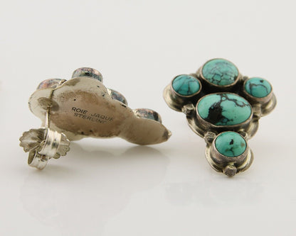 Navajo Earrings 925 Silver Natural Turquoise Artist Signed Roie Jaque C.80's