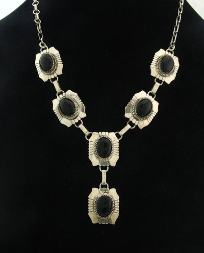 Navajo Necklace Earring Set Sterling Silver Onyx Vintage Signed Begay