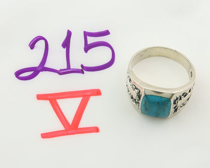 Men Vintage Nugget Ring 925 Sterling Turquoise Artist Signed SC Size 11.25