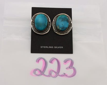 Navajo Earrings 925 Silver Mined Turquoise Artist Signed M Begay C.80's
