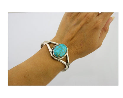 Navajo Bracelet 925 Silver Cuff Turquoise Handmade Artist Signed MM Rogers C80's