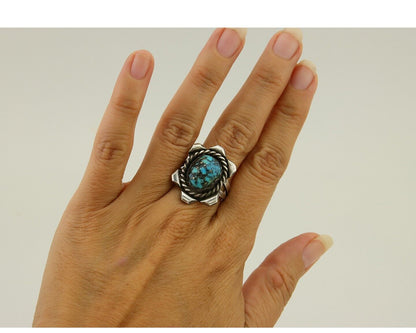 Navajo Ring 925 Sterling Silver Morenci Turquoise Native American Artist C.80s