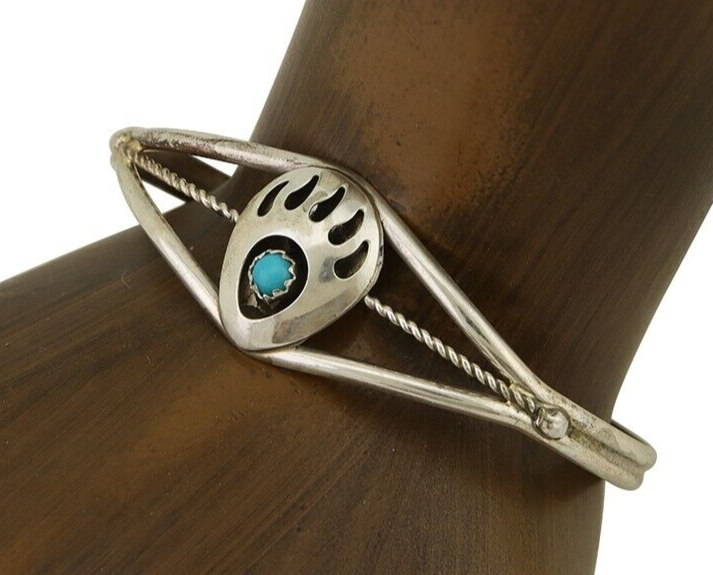 Navajo Paw Bracelet 925 Silver Blue Turquoise Native American Artist C.80's
