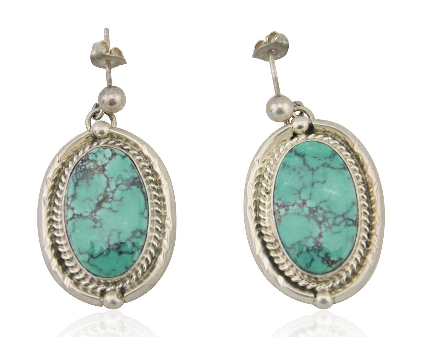 Navajo Dangle Earrings 925 Natural Turquoise Signed RAMONA C.80's