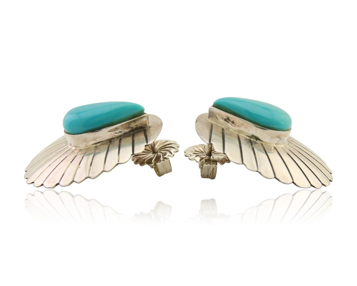 Navajo Earrings 925 Silver Natural Blue Native American Artist C.80's