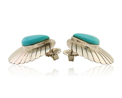 Navajo Earrings 925 Silver Natural Blue Native American Artist C.80's