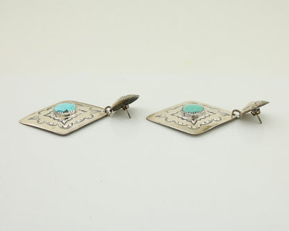 Navajo Dangle Earrings 925 Silver Natural Blue Turquoise Artist Signed LS C.80's