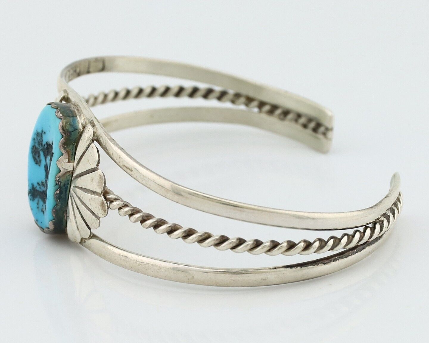 Navajo Bracelet 925 Silver Sleeping Beauty Turquoise Artist Signed LT CHEE C80s