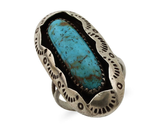 Navajo Ring 925 Silver Natural Kingman Turquoise Native American Artist C.80's