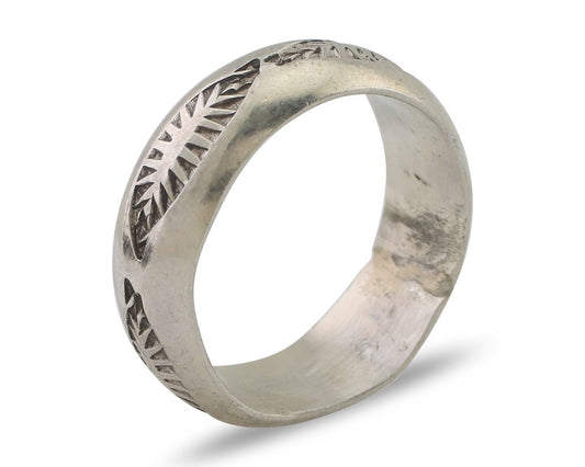 Navajo Hand Stamped Band 925 Silver 6.0 mm Signed Larry Chavez Size 5.25 C.80's