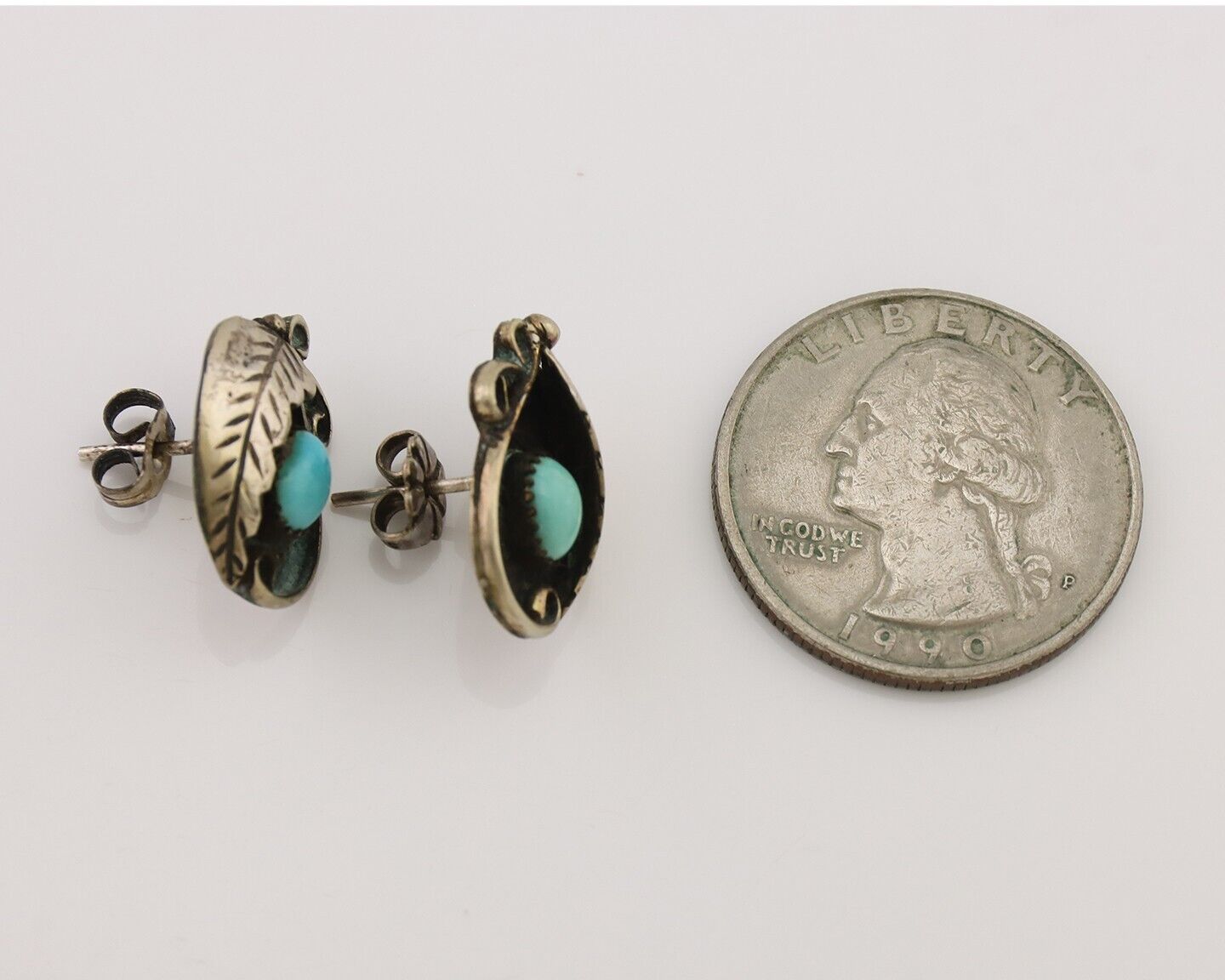 Navajo Earrings 925 Silver Natural Turquoise Native American Artist C.80's