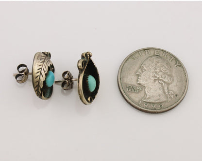 Navajo Earrings 925 Silver Natural Turquoise Native American Artist C.80's