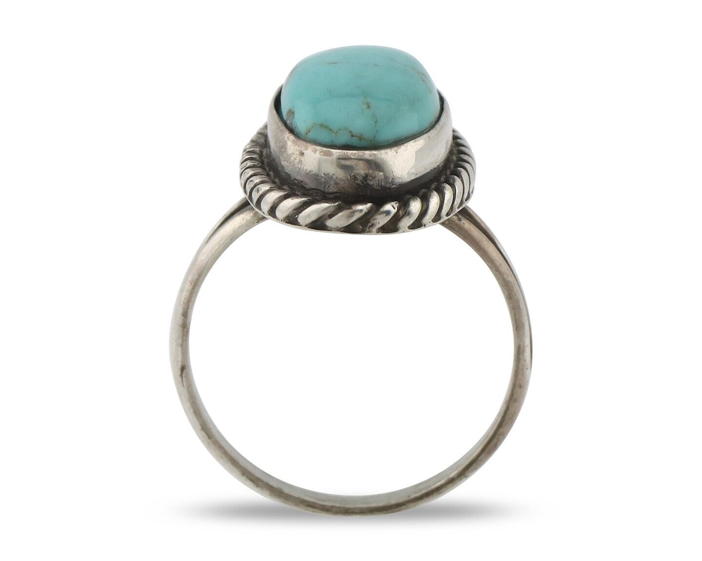 Navajo Ring 925 Silver Natural Kingman Turquoise Signed M Montoya C.80's