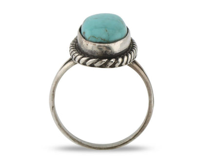 Navajo Ring 925 Silver Natural Kingman Turquoise Signed M Montoya C.80's