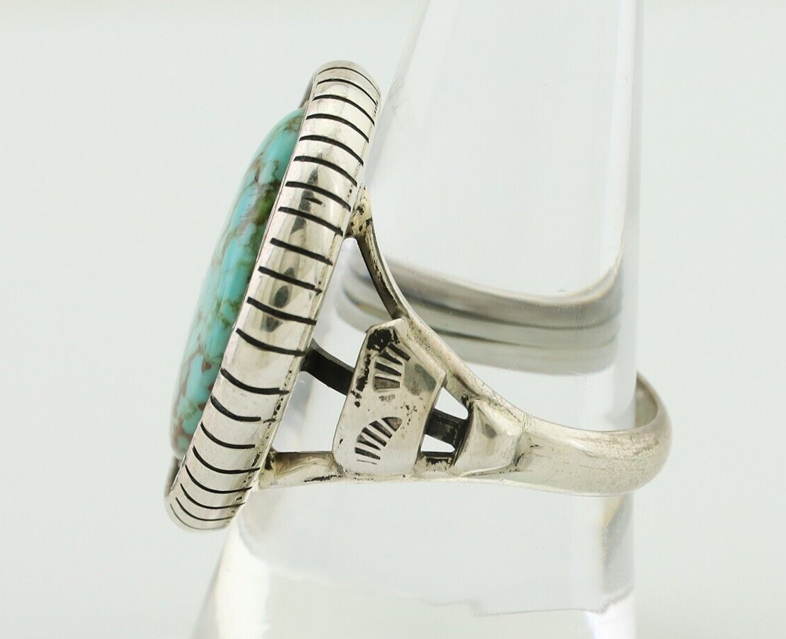 Navajo Handmade Ring 925 Silver Spiderweb Turquoise Signed M Montoya C.80's