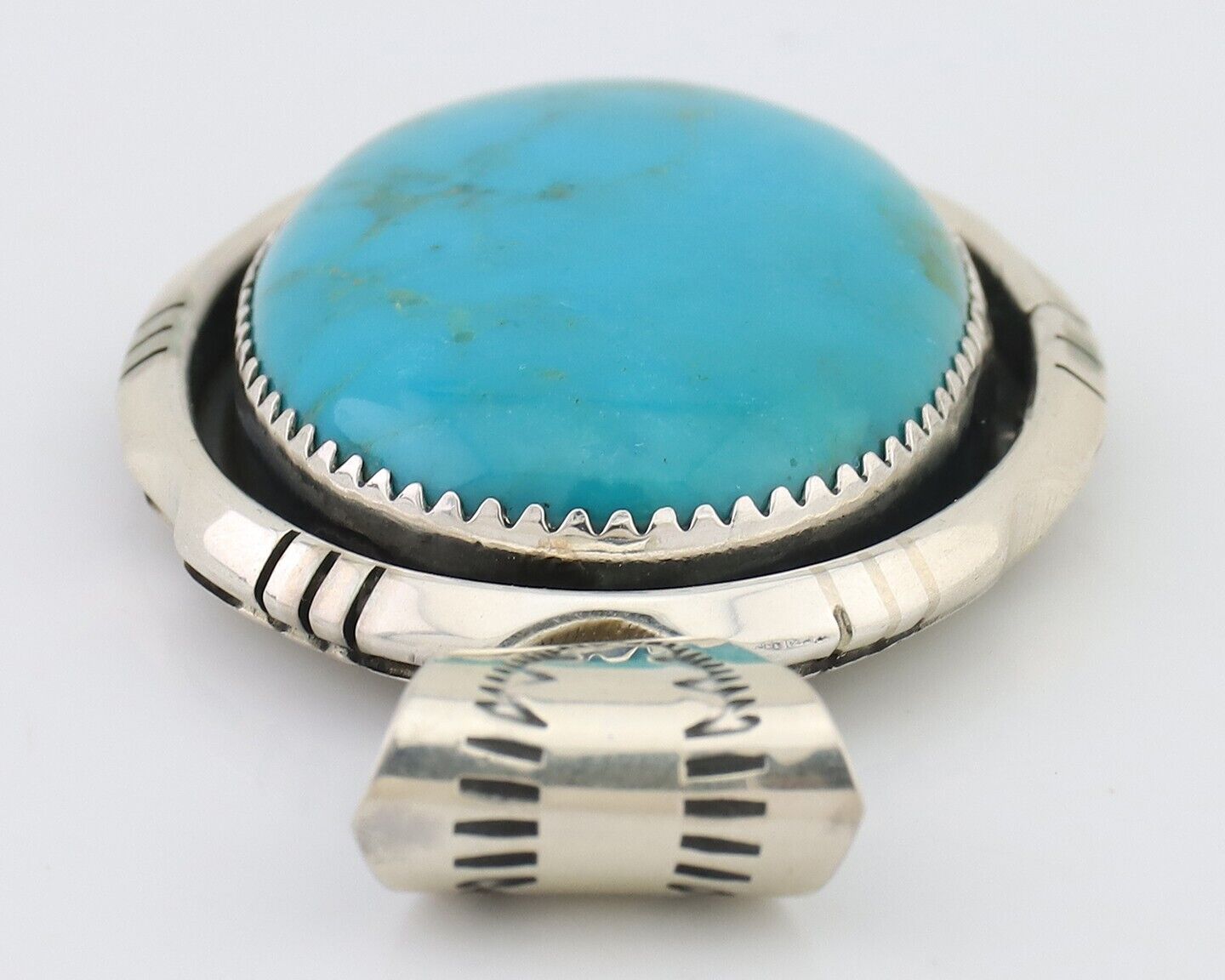 Navajo Pendant 925 Silver Blue Kingman Turquoise Native American Artist C.80's