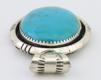 Navajo Pendant 925 Silver Blue Kingman Turquoise Native American Artist C.80's