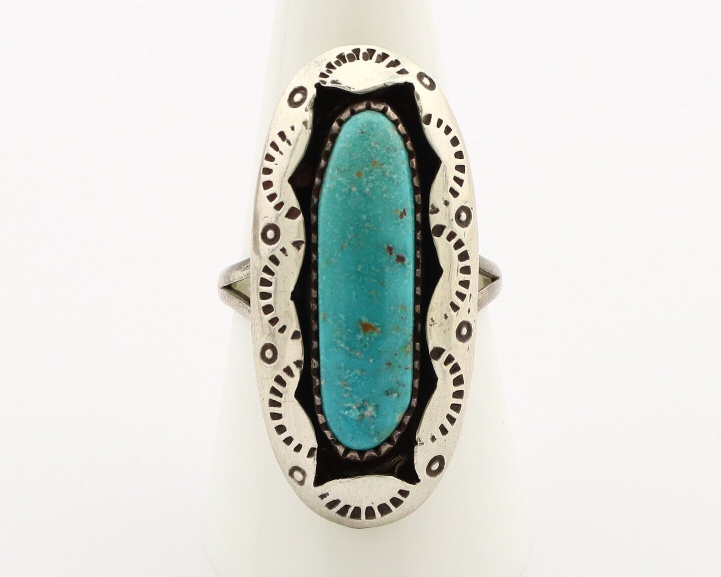Navajo Ring 925 Silver Natural Kingman Turquoise Native American Artist C.80's