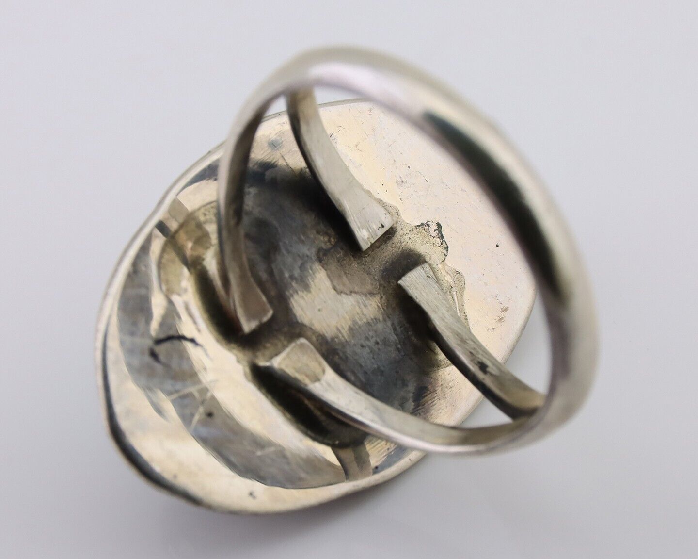 Navajo Hand Stamped Ring 925 Silver Natural Turquoise Native Artist C.80's