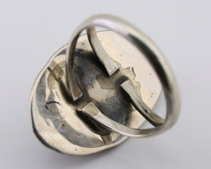 Navajo Hand Stamped Ring 925 Silver Natural Turquoise Native Artist C.80's