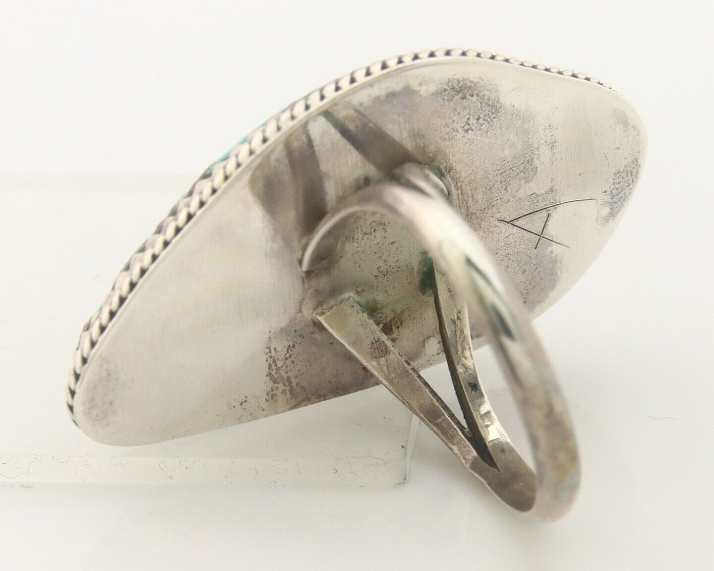 Navajo Ring 925 Sterling Turquoise Handmade Native Artist C.80's Size 7.0