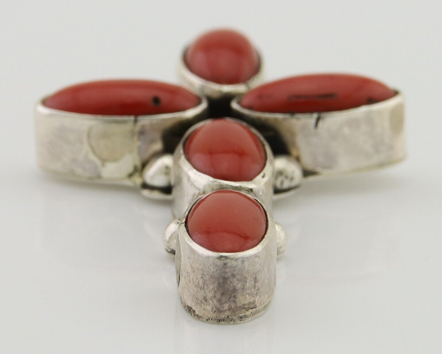 Navajo Cross Pendant 925 Silver Mediterranean Coral Signed J Tso C.80s