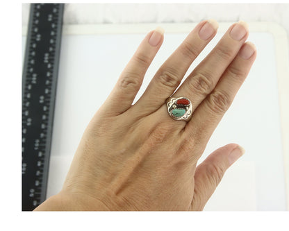 Vintage Navajo Ring 925 Sterling Silver Natural Gemstone Authentic Size 8.5