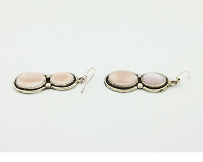 Navajo Handmade Earrings 925 Silver Pink Mussel Native American Artist C.80's