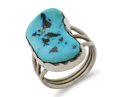 Navajo Ring 925 Silver Natural Blue Turquoise Signed Tony Guerro C.80's