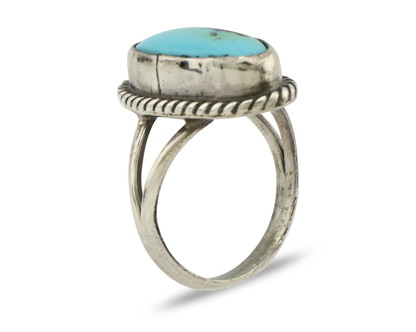 Navajo Ring 925 Silver Kingman Turquoise Native American Artist C.80's