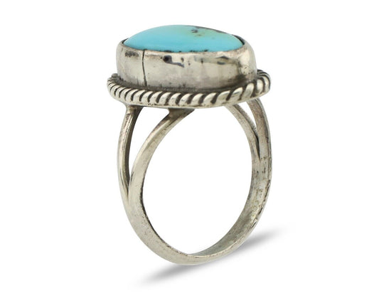 Navajo Ring 925 Silver Kingman Turquoise Native American Artist C.80's