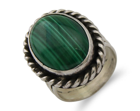 Navajo Ring 925 Silver Natural Malachite Native American Artist C.80's