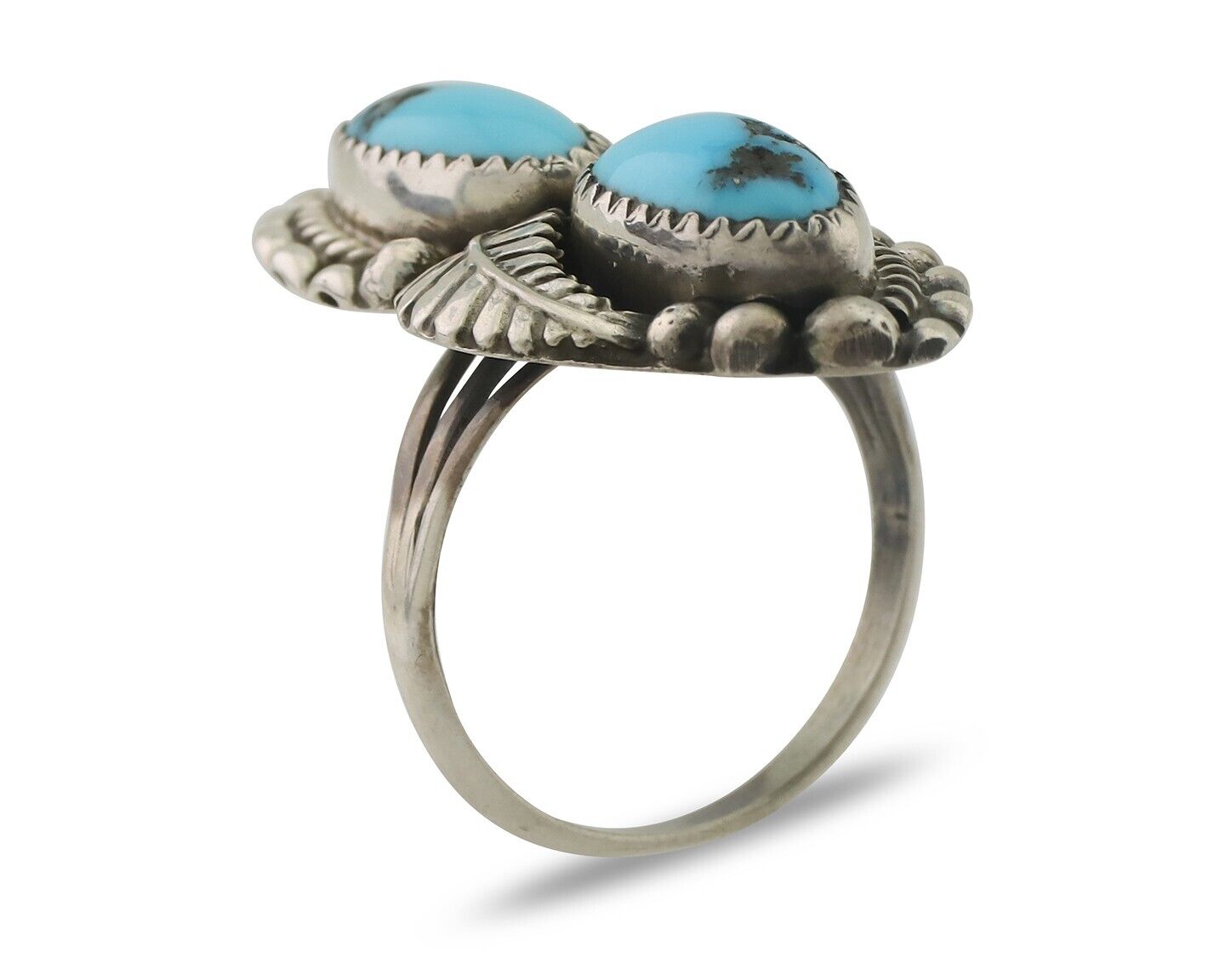 Navajo Ring 925 Silver Sleeping Beauty Turquoise Signed Sharon Cisco C.80's