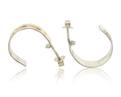 Navajo Hoop Earrings 925 Silver & Gold Native American Artist C.80's