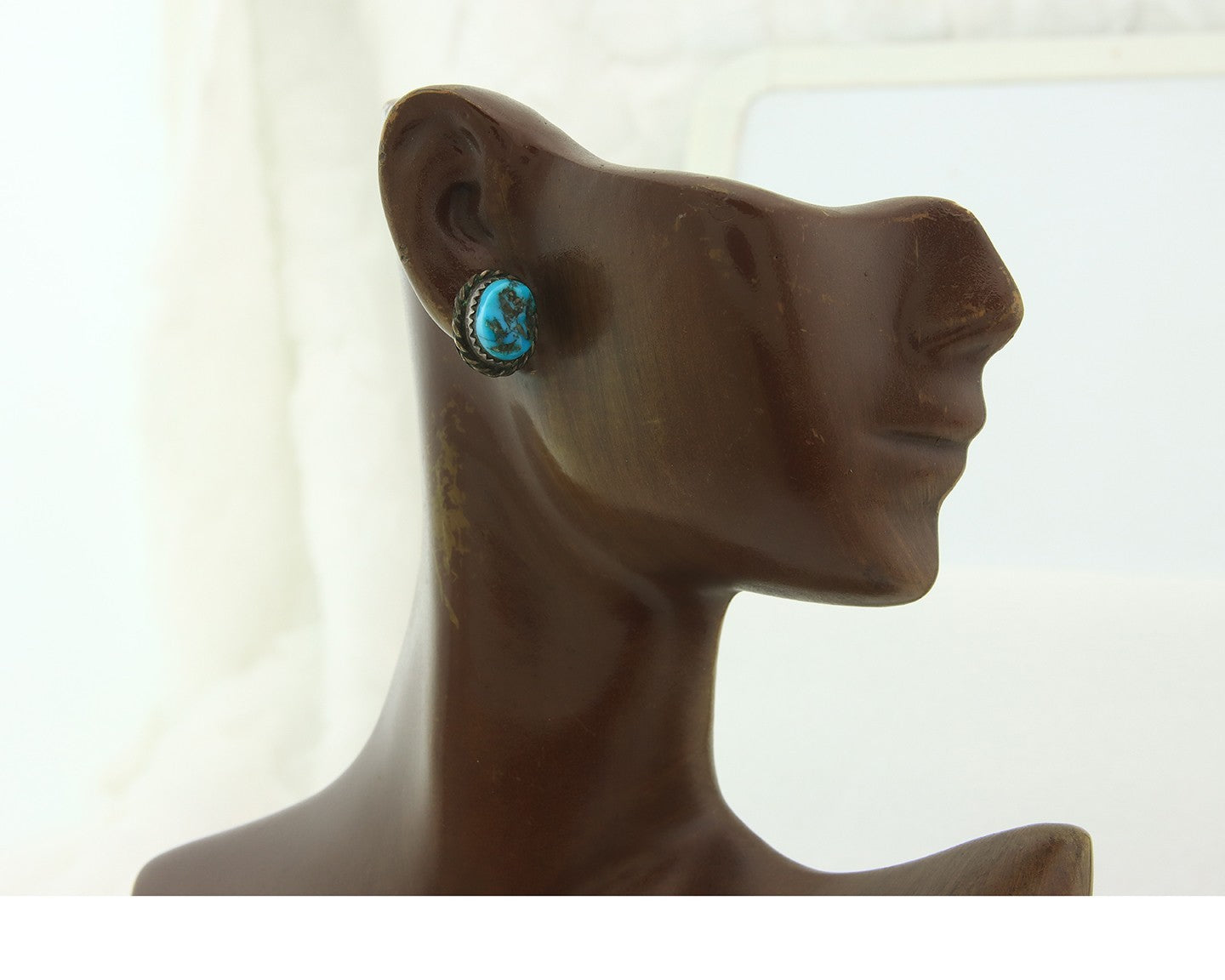 Navajo Earrings Sterling Silver Natural Turquoise Vintage Handmade