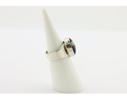 Zuni Inlaid Ring 925 Silver Mixed Natural Gemstones Native American Artist C.80s