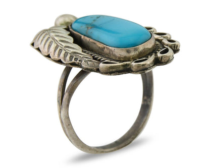 Navajo Ring .925 Sterling Blue Turquoise Artist Signed EK C.80's