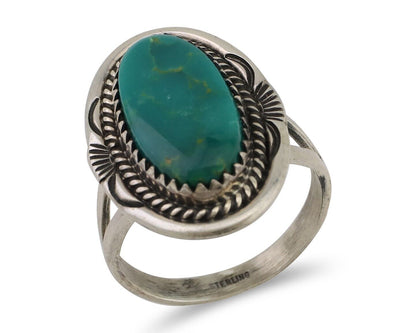 Navajo Hand Stamped Ring 925 Silver Natural Turquoise Native Artist C.80's