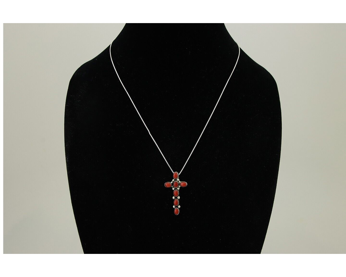 Navajo Cross Necklace 925 Silver Mediterranean Coral Native American Artist C80s