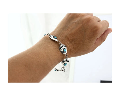 Navajo Paw Link Bracelet Sterling Silver Vintage Native Artist C.80's 7.5 in