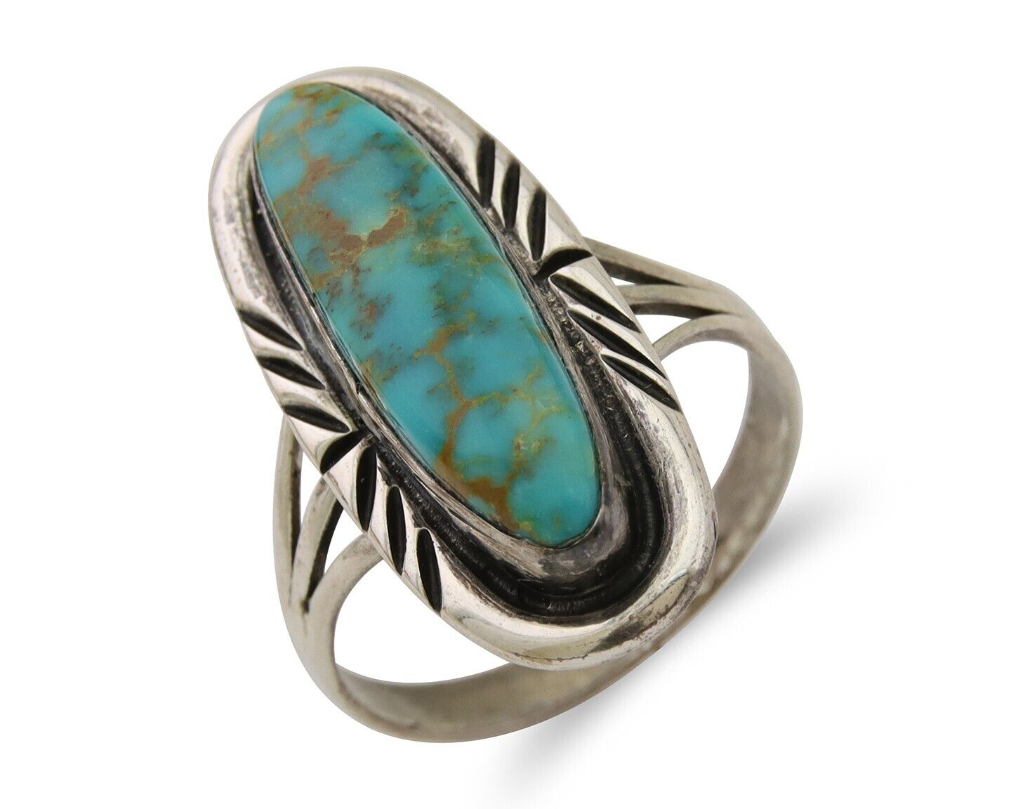 Navajo Ring 925 Silver Nevada Blue Turquoise Signed MC C.80's