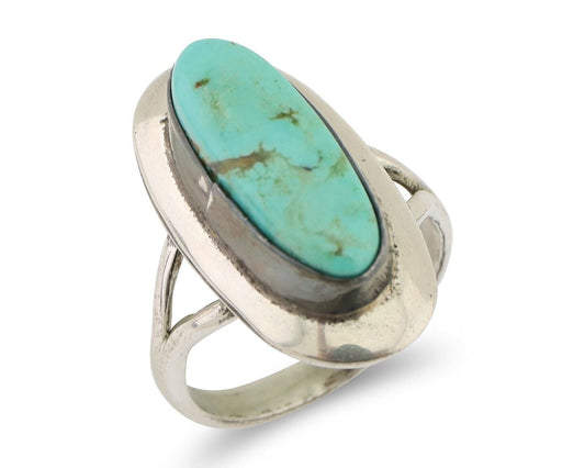 Navajo Ring 925 Silver Kingman Turquoise Artist Signed Kachina C.80's