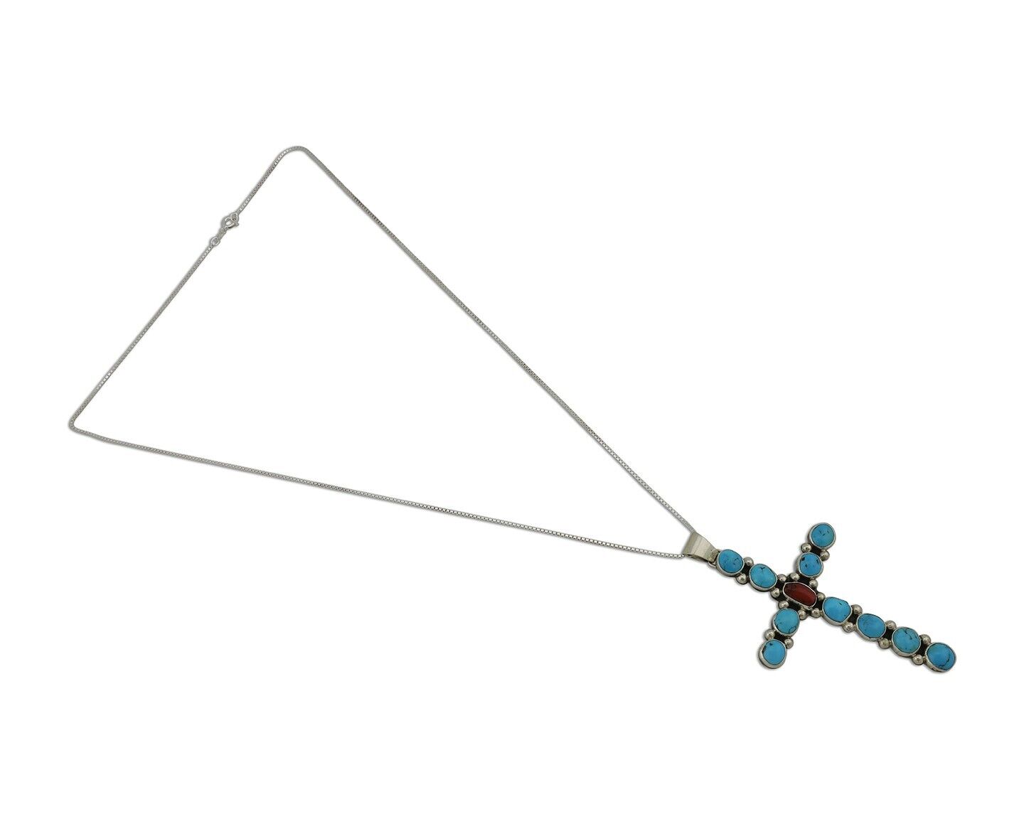Navajo Cross Necklace 925 Silver Blue Turquoise Artist Signed JWJ C.80's