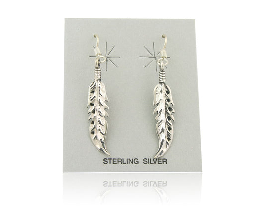Navajo Feather Earrings Sterling Silver Dangle Vintage Authentic Signed Masha