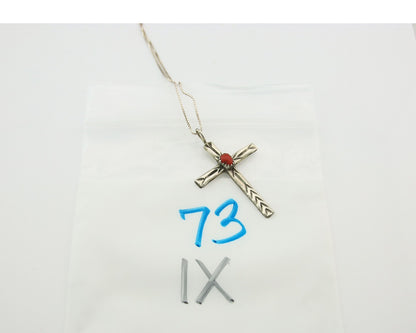 Navajo Cross Necklace Sterling Silver Coral Authentic Signed Arthur Williams