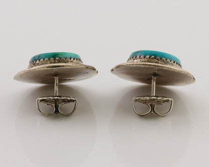 Navajo Earrings 925 Silver Mined Turquoise Artist Signed M Begay C.80's