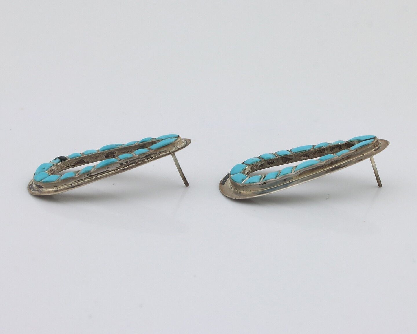 Navajo Earrings 925 Silver Sleeping Beauty Turquoise Native Artist C.80s